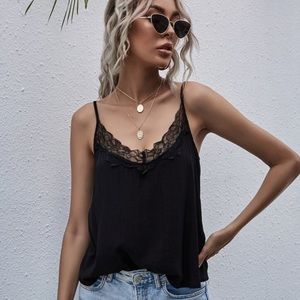 SHEIN White Lace Trim Cami Top